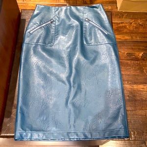 Zara Basic Collection Teal Blue Pleather (faux leather) Midi Skirt sz M